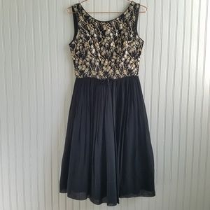 Vintage Black Midi Dress w Gold & Silver Stitching